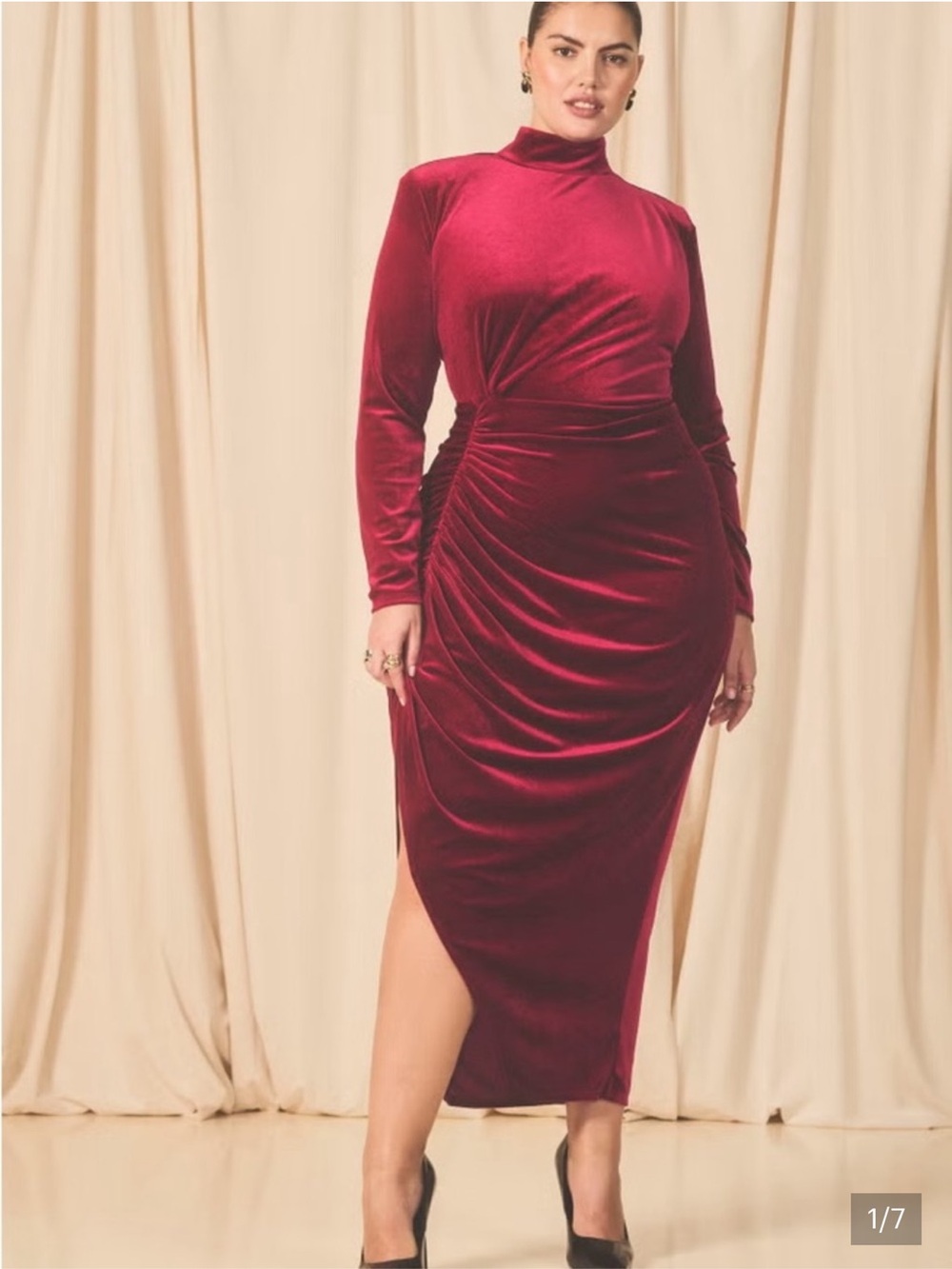Eloquii NWT Wine Velvet Ruched Mock Neck Leg Slit Dress Elegant SZ 22
